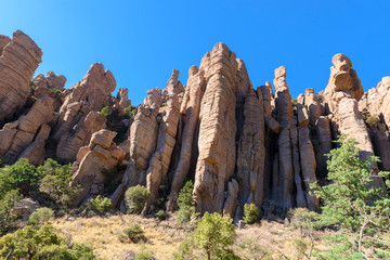 Organ pipe formation or hoodoos at Chiricahua National Monument in Southeastern Arizona is an area...