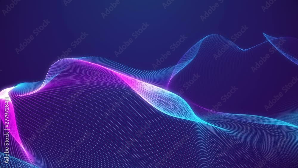 Poster 4k abstract loopable blue and red cg motion waving dots texture with glowing defocused particles. cy
