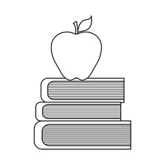 pile of library books with apple fruit