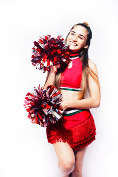 Young Smiling Cheerleader Girl Isolated On White Background