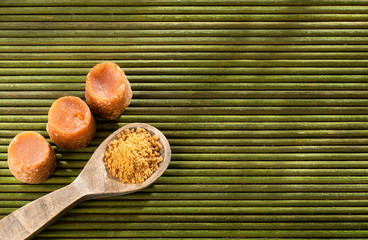 Saccharum officinarum - Panela or sugar cane candy. Text space