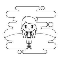 cute little student girl in landscape scene