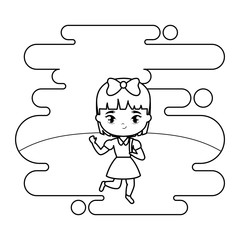 cute little student girl in landscape scene