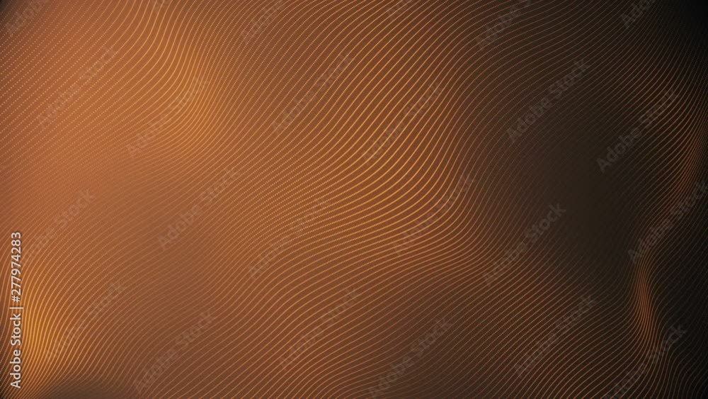 Poster abstract loopable gold cg motion waving dots texture with glowing defocused particles. cyber or tech