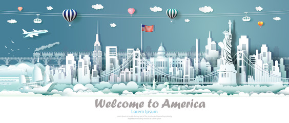 Travel panorama view landmarks United States of America. - obrazy, fototapety, plakaty