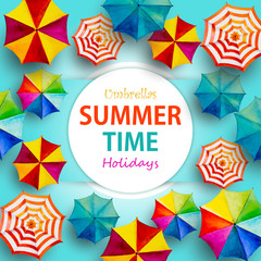 Multi colored umbrella top view colorful of summer.