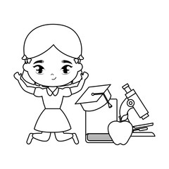 cute student girl with supplies school