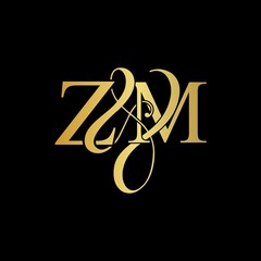 Z & M ZM logo initial vector mark. Initial letter Z & M ZM luxury art vector mark logo, gold color on black background.
