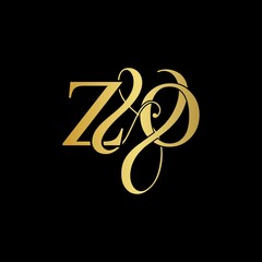 Z & O ZO logo initial vector mark. Initial letter Z & O ZO luxury art vector mark logo, gold color on black background.