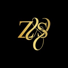 Z & S ZS logo initial vector mark. Initial letter Z & S ZS luxury art vector mark logo, gold color on black background.