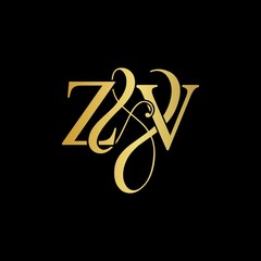 Z & V ZV logo initial vector mark. Initial letter Z & V ZV luxury art vector mark logo, gold color on black background.