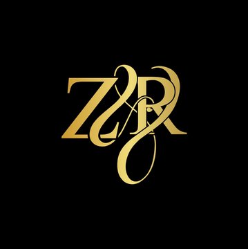 Z & R ZR logo initial vector mark. Initial letter Z & R ZR luxury art vector mark logo, gold color on black background.
