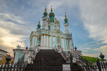 Fototapeta na wymiar St Andrew's Church viewed from the main gate, Kiev, Ukraine