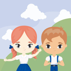 cute little students in landscape scene