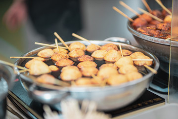Close up shot of Hong Kong famous street food - fish ball
