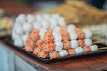 Close up shot of Hong Kong famous street food - fish ball