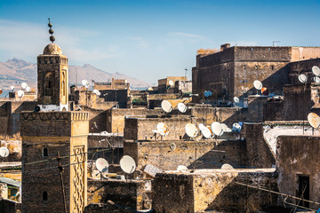 Panoramic view on old city of Fes with Medina in Morocco