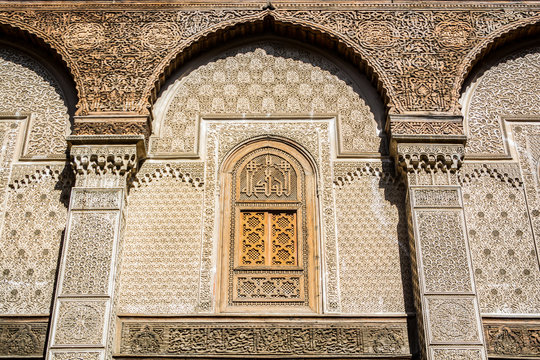 Fes, Morocco - October 16, 2013. Bou Inania Madrasa is widely acknowledged as an excellent example of Marinid architecture
