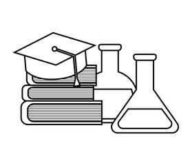 library books with hat graduation and set supplies