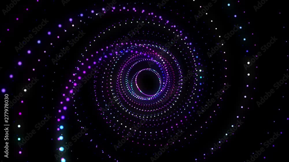 Poster 4k abstract technology neon lines spiral tunnel. blue and purple dots construction. camera rotates a