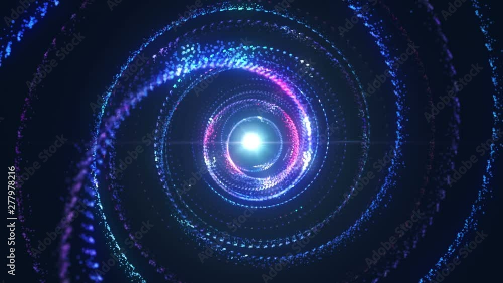 Poster 4k abstract technology neon lines spiral tunnel. blue and purple dots construction. camera rotates a