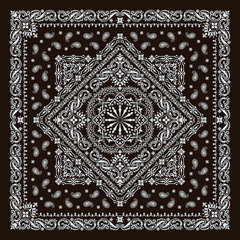 Vector ornament paisley Bandana Print. Silk neck scarf or kerchief square pattern design style, best motive for print on fabric or papper.