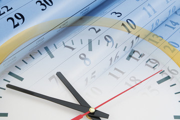 Business time concept, collage with clock and calendar pages