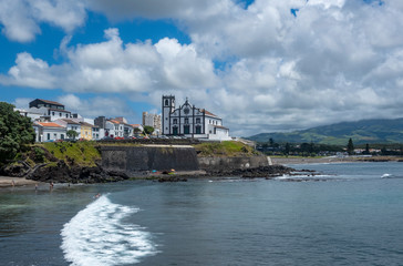 Sao Roque Beach and its Church on Sao Miguel Island, Azores, Portugual