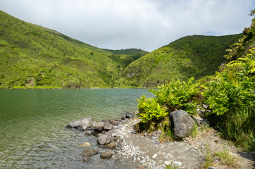 Fototapeta na wymiar View of Lagoa do Fogo or Lake of Fire in Sao Miguel, Azores, Portugal