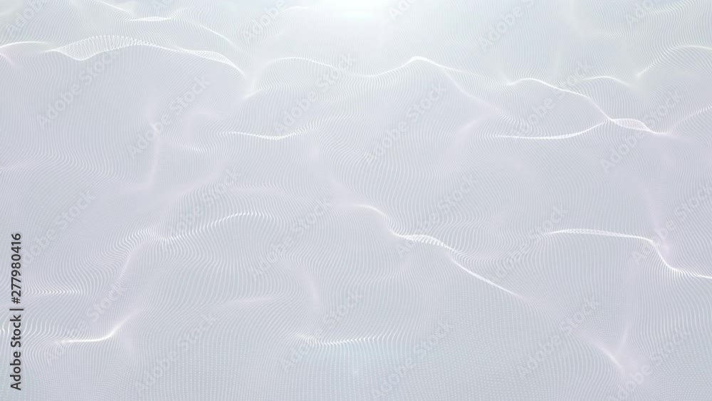 Poster 4k glowing dots surface. wavy structure .glow particles. floating waves effect. chaotic motion. geom