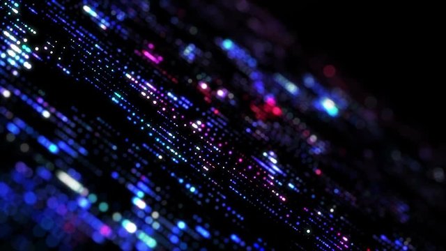 Flow of digital information. Global connection concept. Technology motion background.  Big data visualization. Blockchain. 4k animation multicolored.