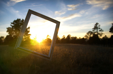 Picture Frame at Sunset in Field