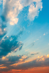 colorful dramatic sky with cloud at sunset.
