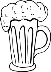 hand drawing beer mug with foam on a white background. Doodle vector illustration, element for menu and posters
