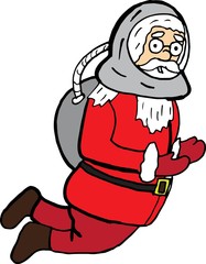 funny cartoon santa claus in space suit. vector christmas character for prints and posters