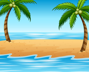 Fototapeta na wymiar Summer beach and coconut trees background