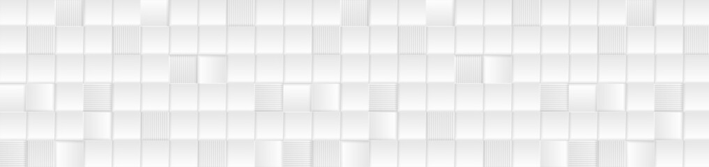 Mosaic tech texture with silver grey squares. Technology geometric web banner design, 3d tiles pattern. Vector monochrome background
