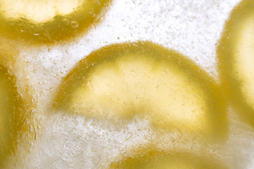 Lemon Slices frozen bedded in ice