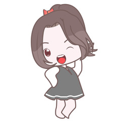 Cute character girl cartoon many emotional and actions
