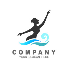 the logo of the woman who is dancing and the sea waves