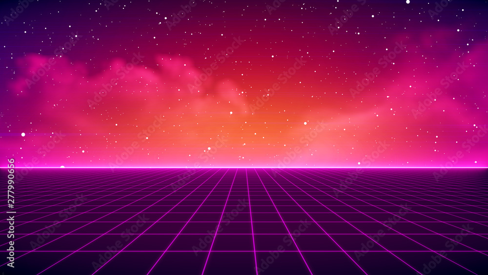 Canvas Prints retro sci-fi background futuristic landscape of the 80s. digital cyber surface. suitable for design 