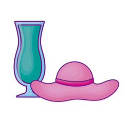 hat female with juice glass