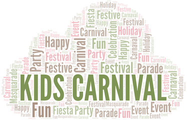 Kids Carnival word cloud vector made with text only.