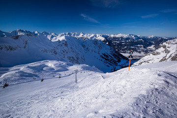 nebelhorn mountain top in winter ski lift