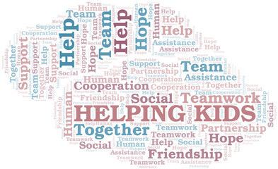 Helping Kids word cloud. Vector made with text only.