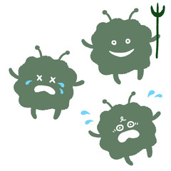 槍を持ったカビ　全身　手描き風　イラストセット