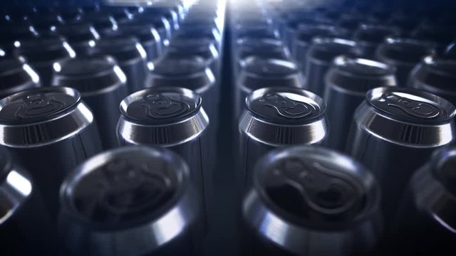4K  beer cans. energy drink. tin  aluminum soda cans loop background . coke recycling close up