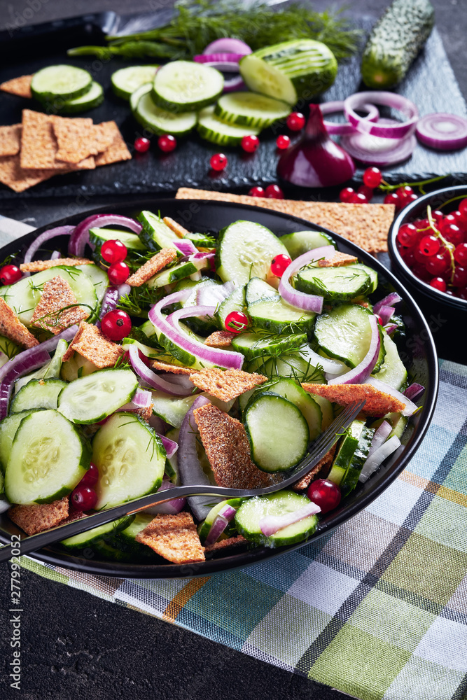 Wall mural vertical view of fresh summer cucumber salad