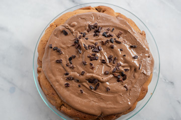 Homemade bakery cake : chocolate fudge cake decorated with chocolate curl