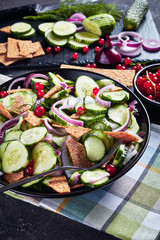 vertical view of fresh summer cucumber salad